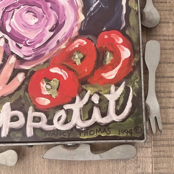 Vtg 1994 Nancy Thomas Bon Appetit Framed Artwork 17 x 17 - Picture 2 of 5